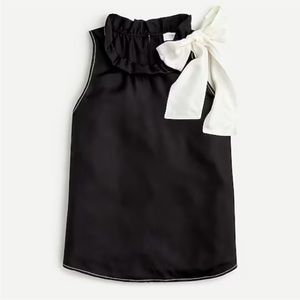 J CREW Collection silk bow ruffle sleeveless tank blouse top black white XS